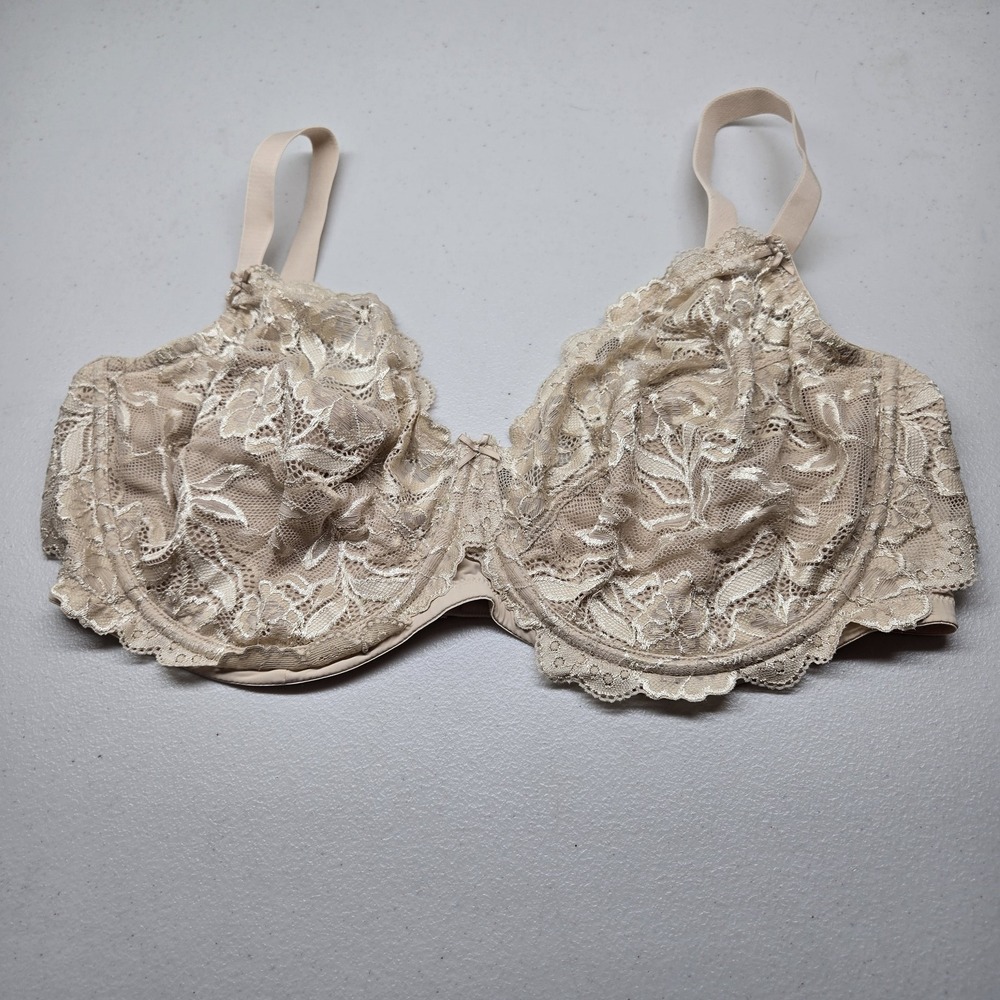 Delimira Women Bra 42F Beige Floral Lace Stylish Balconette Underwired